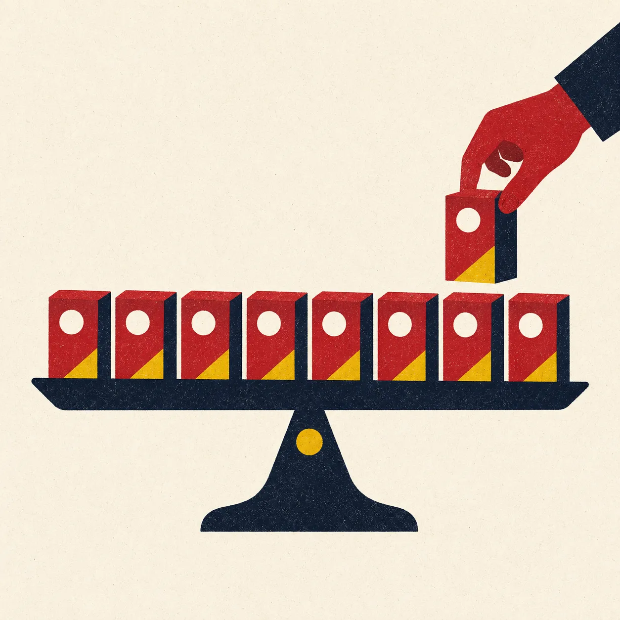 Ilustración: varias cajas de software sobre una balanza